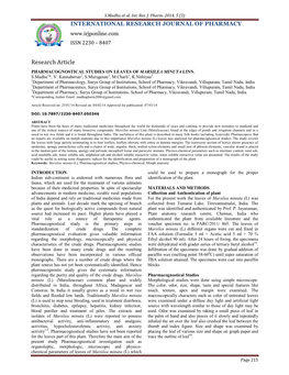 Pharmacognostical Studies on Leaves of Marsilea Minuta Linn