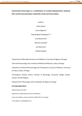 Intracerebral Hemorrhage As a Manifestation of Cerebral Hyperperfusion Syndrome After Carotid Revascularization: Systematic Review and Meta-Analysis