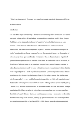 What Is an Insurrection? Destituent Power and Ontological Anarchy in Agamben and Stirner