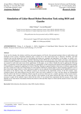 Simulation of Lidar-Based Robot Detection Task Using ROS and Gazebo