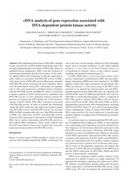 Cdna Analysis of Gene Expression Associated with DNA-Dependent Protein Kinase Activity