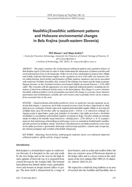 Neolithic\Eneolithic Settlement Patterns and Holocene Environmental Changes in Bela Krajina (South-Eastern Slovenia)