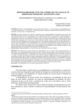 Responsabilidade Civil Pela Perda De Uma Chance No Direito Do Trabalho - Estudo De Casos