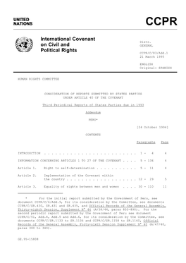 International Covenant on Civil and Political Rights Since 28 April 1978, When It Ratified That Instrument