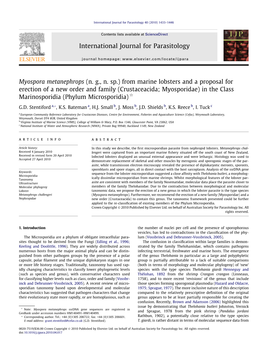 Myospora Metanephrops (N. G., N. Sp.) from Marine Lobsters and A