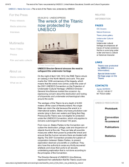 The Wreck of the Titanic Now Protected by UNESCO | United Nations Educational, Scientific and Cultural Organization