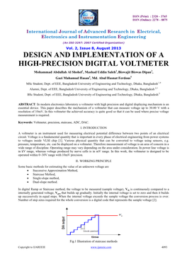 DESIGN and IMPLEMENTATION of a HIGH-PRECISION DIGITAL VOLTMETER Mohammad Abdullah Al Shohel1, Mashad Uddin Saleh2, Biswajit Biswas Dipan3, Gazi Mahamud Hasan4, Md