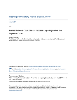 Former Roberts Court Clerks' Success Litigating Before the Supreme Court