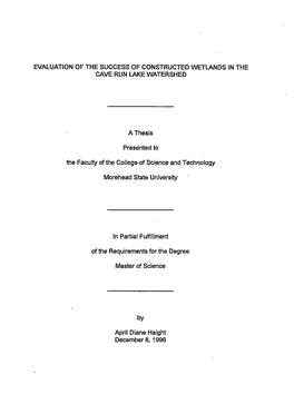 Evaluation of the Success of Constructed Wetlands in the Cave Run Lake Watershed