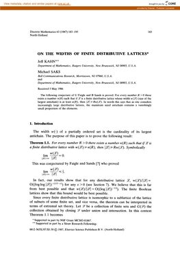 On the Widths of Finite Distributive Lattices*