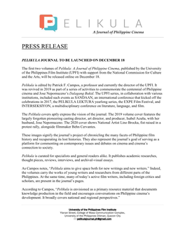 Pelikula Press Release