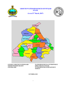 GROUND WATER RESOURCES of PUNJAB STATE (As on 31 March