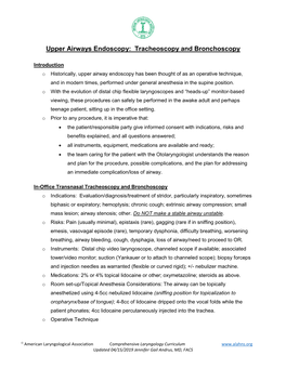 Upper Airways Endoscopy: Tracheoscopy and Bronchoscopy