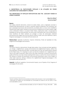 A Importância Da Participação Popular E Da Atuação Do Poder Judiciário No Planejamento Urbano