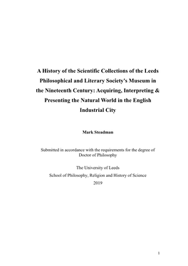 A History of the Scientific Collections of the Leeds Philosophical and Literary Society's Museum in the Nineteenth Century