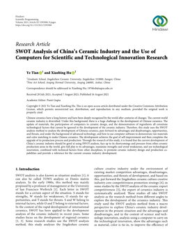 Research Article SWOT Analysis of China's Ceramic Industry and The