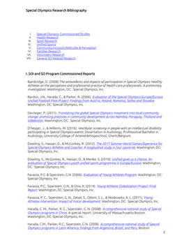 Special Olympics Research Bibliography 1 I. SOI and SO