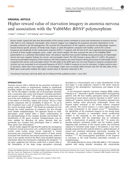 Higher Reward Value of Starvation Imagery in Anorexia Nervosa and Association with the Val66met BDNF Polymorphism