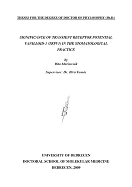 Significance of Transient Receptor Potential Vanilloid-1 (Trpv1) in the Stomatological Practice