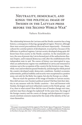 Neutrality, Democracy, and Kings: the Political Image of Sweden in the Latvian Press Before the Second World War*