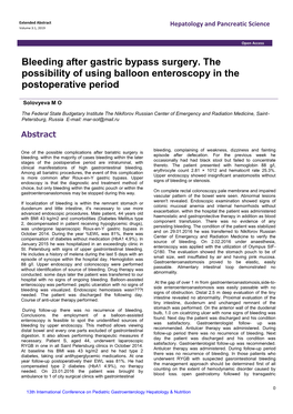 Bleeding After Gastric Bypass Surgery. the Possibility of Using Balloon Enteroscopy in the Postoperative Period