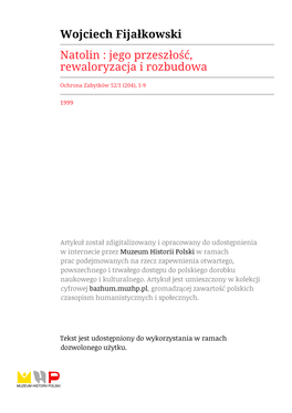 Wojciech Fijałkowski Natolin : Jego Przeszłość, Rewaloryzacja I Rozbudowa