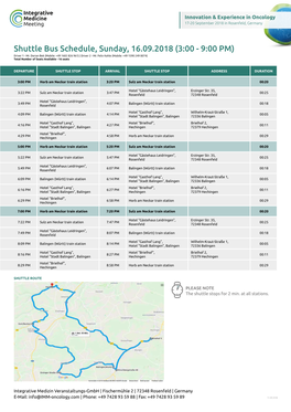 Shuttle Bus Schedule, Sunday, 16.09.2018 (3:00 - 9:00 PM) Driver 1 - Mr