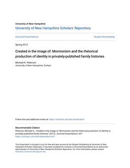 Mormonism and the Rhetorical Production of Identity in Privately-Published Family Histories