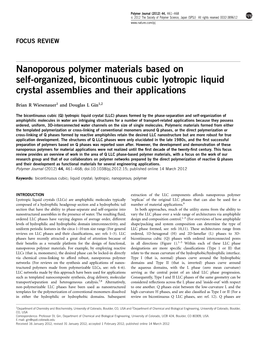 Nanoporous Polymer Materials Based on Self-Organized, Bicontinuous Cubic Lyotropic Liquid Crystal Assemblies and Their Applications