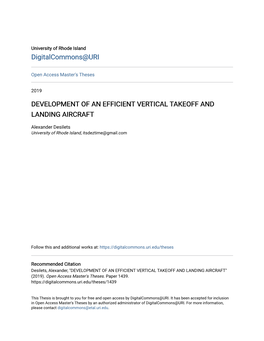 Development of an Efficient Vertical Takeoff and Landing Aircraft