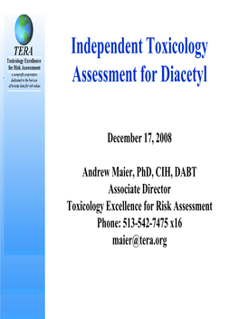 Independent Toxicology Assessment for Diacetyl