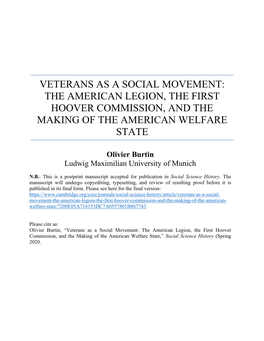 THE AMERICAN LEGION, the FIRST HOOVER COMMISSION, and the MAKING of the AMERICAN WELFARE STATE Olivier Burtin Ludwig Maximilian University of Munich