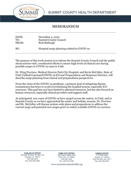 Summit County Health Department Memorandum