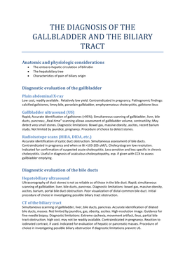 The Diagnosis of the Gallbladder and the Biliary
