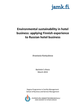 Environmental Sustainability in Hotel Business: Applying Finnish Experience to Russian Hotel Business
