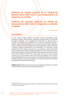 (2007-2017). Los Inmigrantes Y El Derecho a La Ciudad. Políticas De