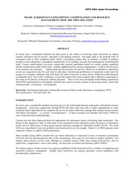 Trade, Subsistence Consumption, Compensation and Resource Management: How Are They Related?