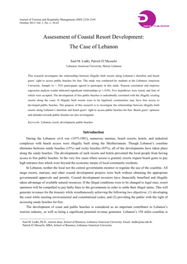 Assessment of Coastal Resort Development: the Case of Lebanon