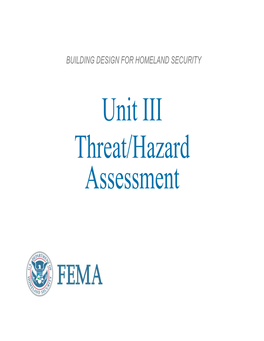 Unit III Threat/Hazard Assessment Unit Objectives Identify the Threats and Hazards That May Impact a Building Or Site