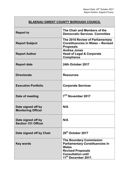 BLAENAU GWENT COUNTY BOROUGH COUNCIL Report To