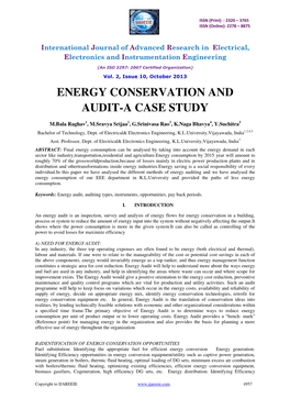 Energy Conservation and Audit-A Case Study
