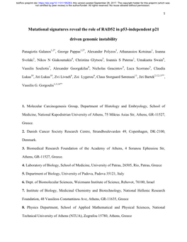 Mutational Signatures Reveal the Role of RAD52 in P53-Independent P21 Driven Genomic Instability