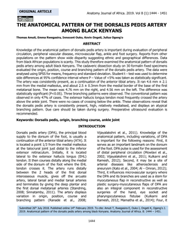 The Anatomical Pattern of the Dorsalis Pedis Artery Among Black Kenyans