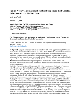 Venom Week V, International Scientific Symposium, East Carolina University, Greenville, NC, USA