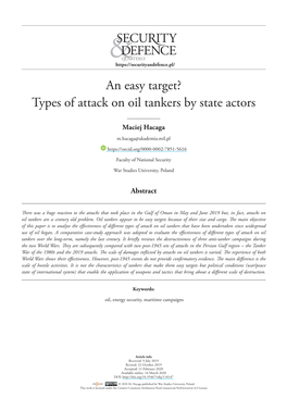 An Easy Target? Types of Attack on Oil Tankers by State Actors