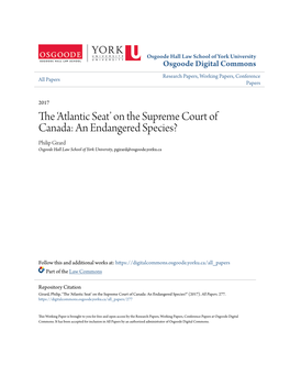 'Atlantic Seat' on the Supreme Court of Canada: an Endangered Species?