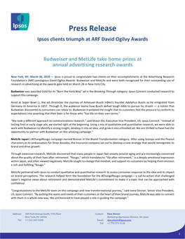 Press Release Ipsos Clients Triumph at ARF David Ogilvy Awards