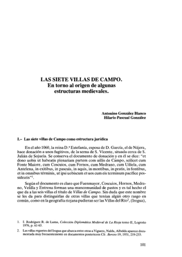 LAS SIETE VILLAS DE CAMPO. En Torno Al Origen De Algunas Estructuras Medievales