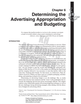 Determining the Advertising Appropriation and Budgeting