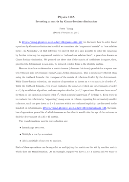 Inverting a Matrix by Gauss-Jordan Elimination